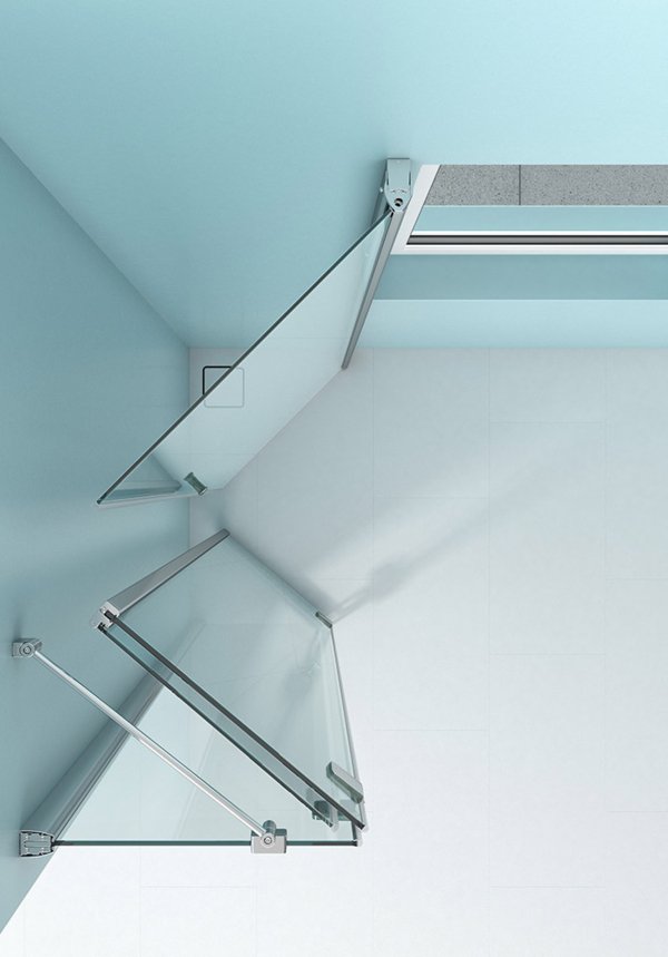 ARTWEGER 360 Porte repliable pour fenêtre à 45°, escamotée, avec tube pivotant à 180° au mur, côté fenêtre, partiellement cadrée | © Artweger GmbH. & Co. KG